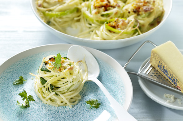 Spaghetti-Lauchnester mit Le Gruyère AOP